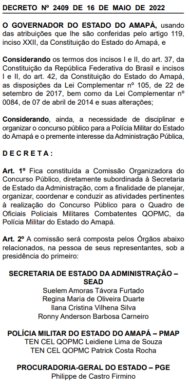 Comissão formada para Oficiais da PM AP