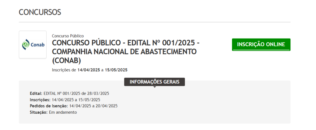 Inscrições abertas para o concurso CONAB