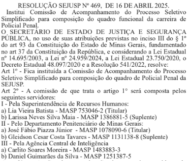 Membros da comissão do novo processo seletivo da Polícia Penal MG