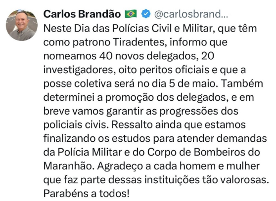 Governador comunica a nomeação de aprovados no concurso PC MA