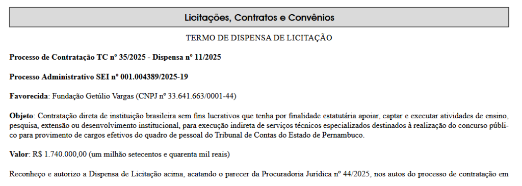 concurso tce pe fgv contratada