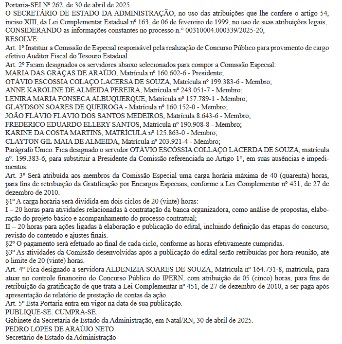 concurso sefaz rn comissão formada