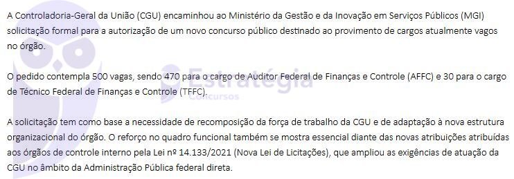 CGU confirma pedido de 500 vagas para novo concurso