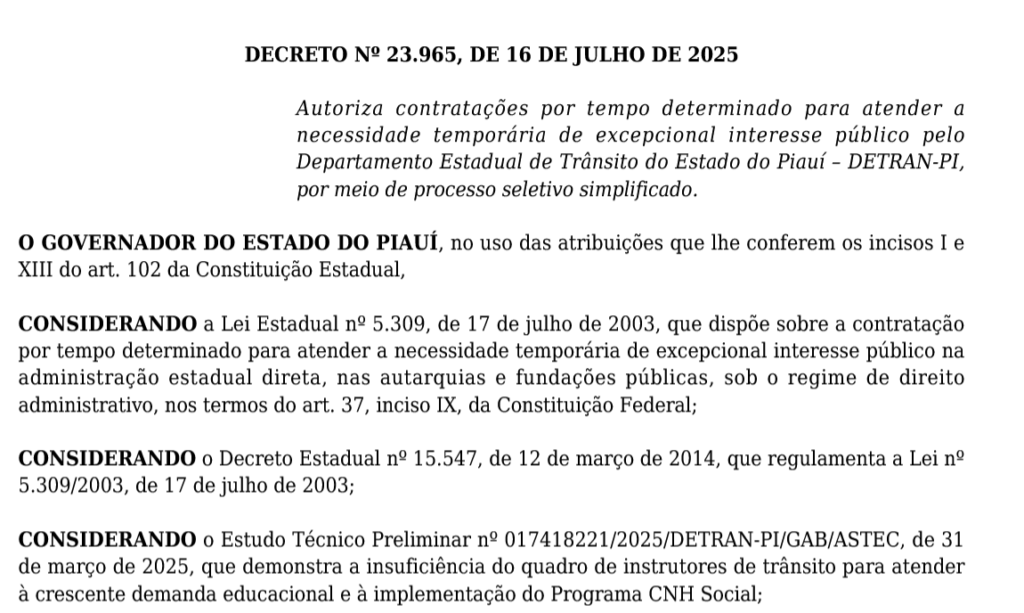 PSS Detran PI autorizado