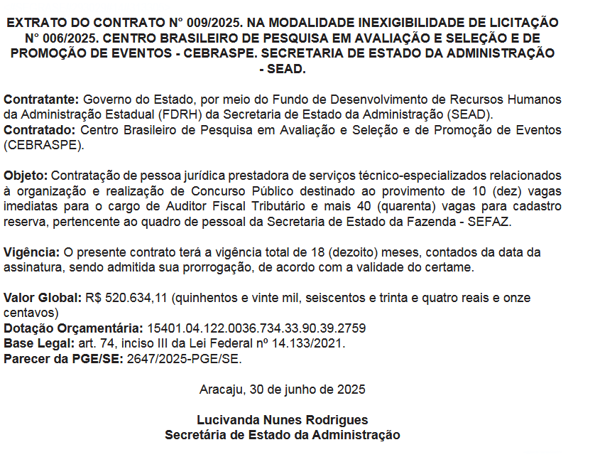 Concurso Sefaz SE tem edital iminente; publicado extrato da banca