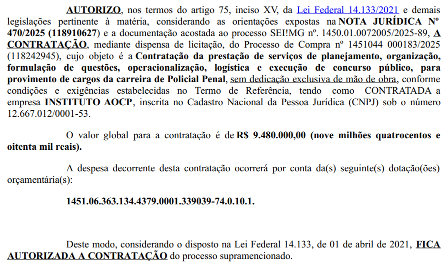 Instituto AOCP é a banca do novo concurso Polícia Penal MG