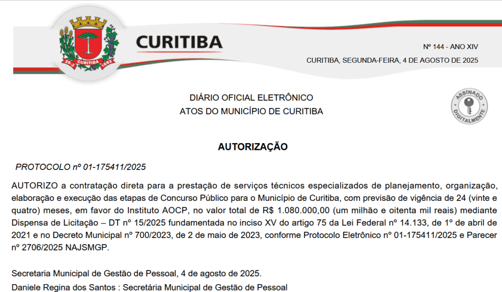 Concurso Curitiba define banca organizadora!