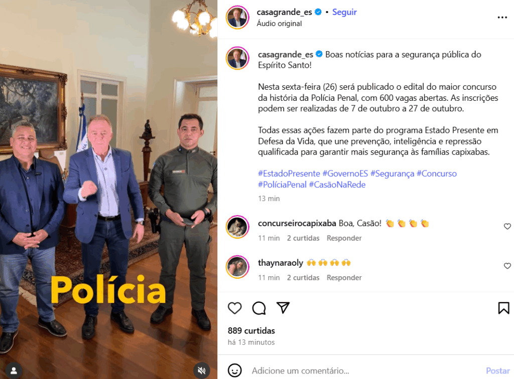 Edital Polícia Penal ES sai nesta sexta-feira (26)