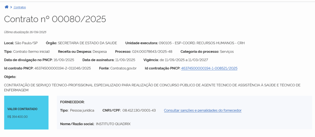 Concurso SES SP tem contrato com a banca assinado