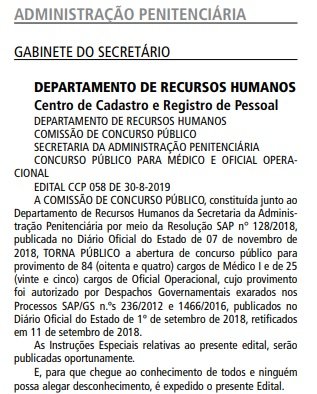 Abertura do novo concurso SAP SP