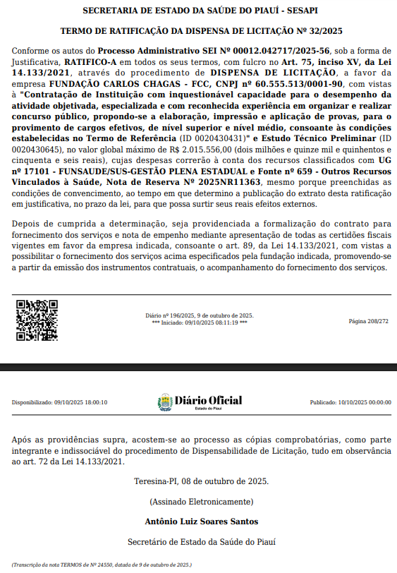 FCC é a banca do concurso SESAPI