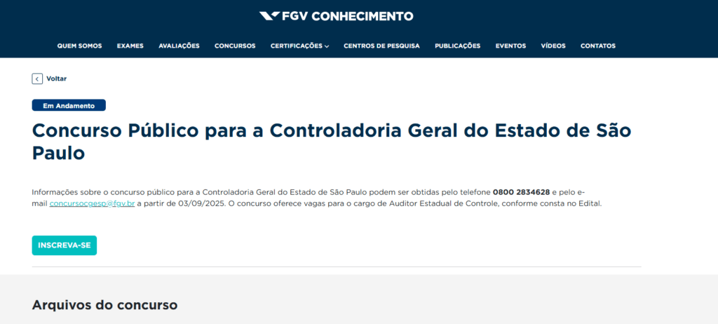 Inscrições do concurso CGE SP 