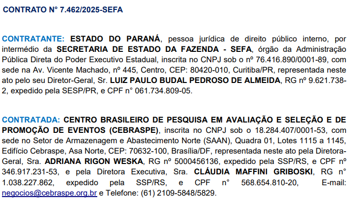 Concurso Sefaz PR - Agente: Cebraspe é contratado!