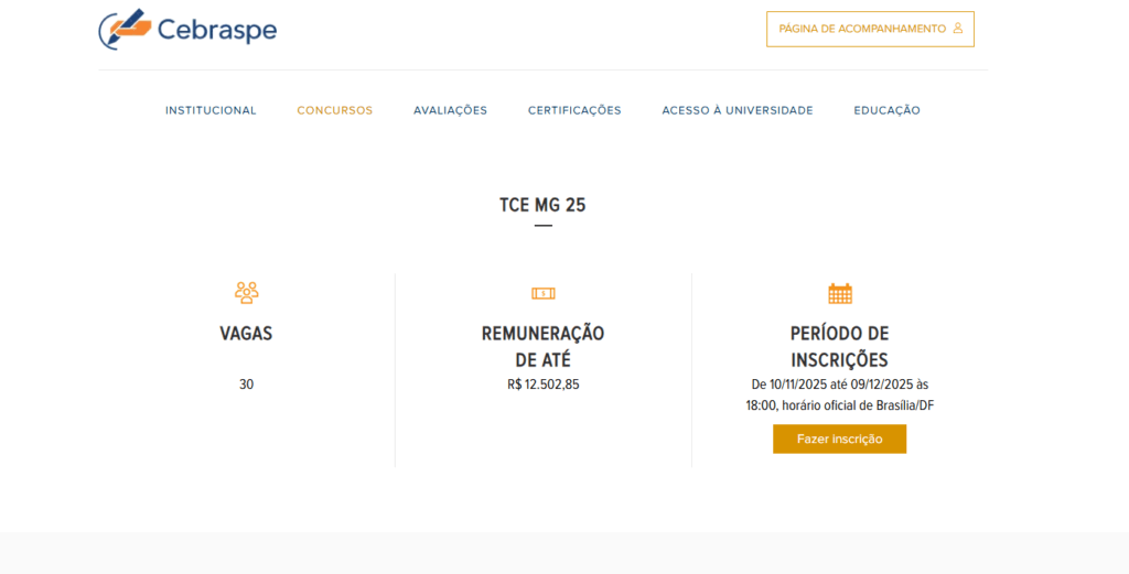 Inscrições ABERTAS para o concurso TCE MG