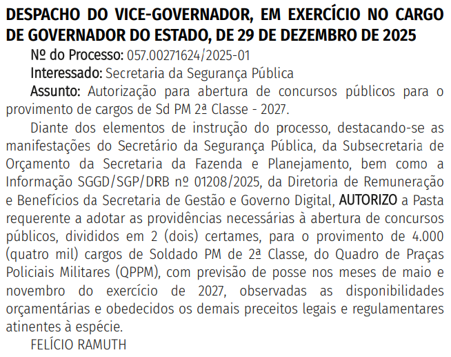 Novo concurso PM SP autorizado com 4 mil vagas