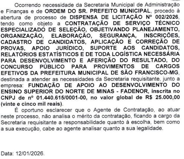 Concurso São Francisco MG: banca definida para novo edital