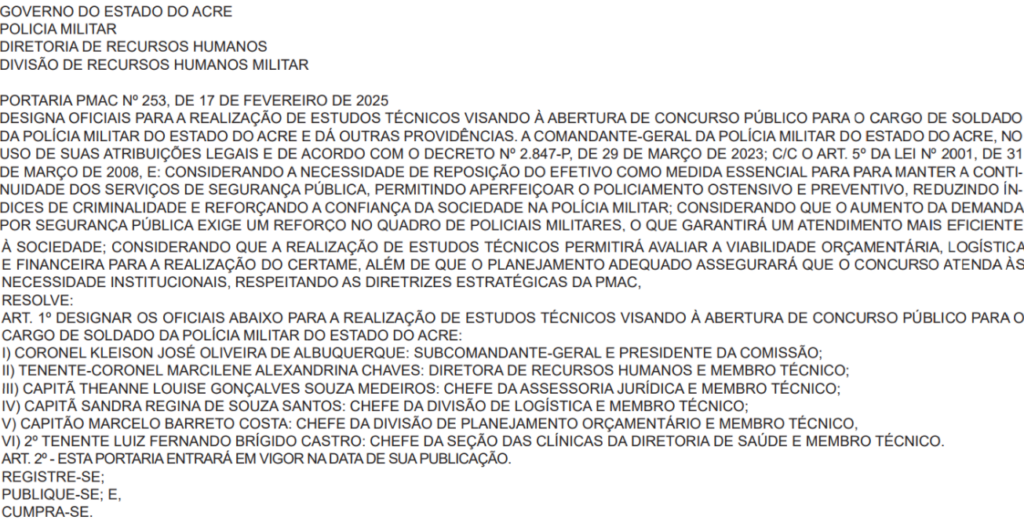 Comissão de estudos do concurso PM AC