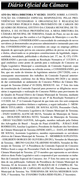 Comissão do concurso Câmara de Teresina